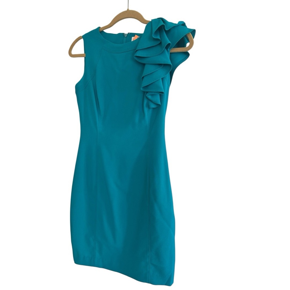 Calvin Klein Teal One-Shoulder Ruffle Dress - Picture 4 of 4